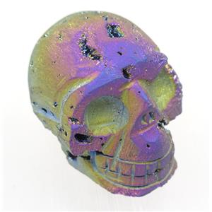 rainbow Agate druzy skull charms, no-hole, approx 40-50mm [GMPDA9448]
