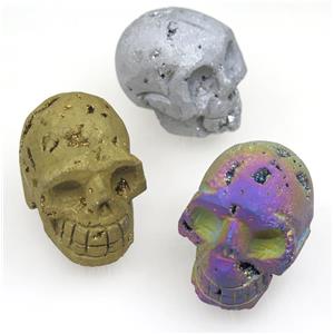 Agate druzy skull charms, no-hole, mix color, approx 40-50mm [GMPDA9449]