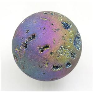 rainbow round Agate druzy ball charms, no-hole, approx 38mm dia [GMPDA9456]