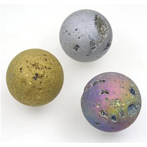 round Agate druzy Massage Ball charms, no-hole, mix color, approx 38mm dia [GMPDA9457]