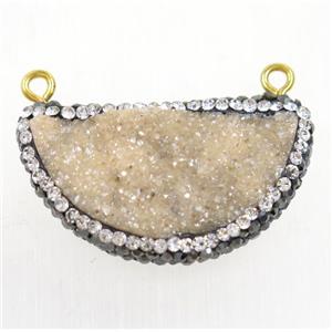 lt.gold-champagne druzy quartz pendant paved rhinestone, half moon, approx 16-32mm [GMPDA9460]