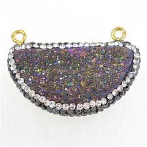 rainbow Druzy Quartz pendant paved rhinestone, half moon, approx 16-32mm [GMPDA9461]