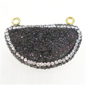 black Druzy Quartz pendant paved rhinestone, half moon, approx 16-32mm [GMPDA9462]