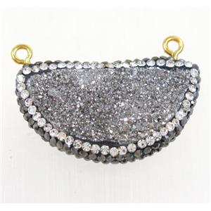 silver Druzy Quartz pendant paved rhinestone, half moon, approx 16-32mm [GMPDA9463]