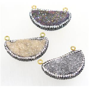 mix color Druzy Quartz pendant paved rhinestone, half moon, approx 16-32mm [GMPDA9464]