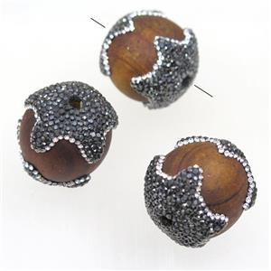 wood beadS paved rhinestone, round, approx 30mm dia [GMPDA9465]