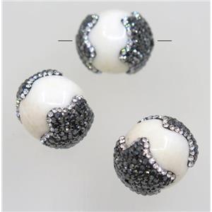 white porcelain bead paved black rhinestone, round, approx 20mm dia [GMPDA9466]