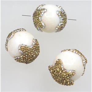 white porcelain bead paved yellow rhinestone, round, approx 22mm dia [GMPDA9467]