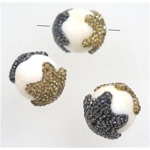 white porcelain bead paved rhinestone, round, approx 20mm dia [GMPDA9468]