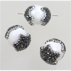 white porcelain bead paved rhinestone, round, approx 15mm dia [GMPDA9469]