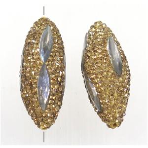 Clay rice beads paved rhinestone with crystal galss, approx 15x35mm [GMPDA9480]