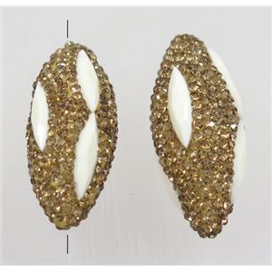 Clay rice beads paved yellow rhinestone with crystal galss, approx 15x35mm [GMPDA9481]