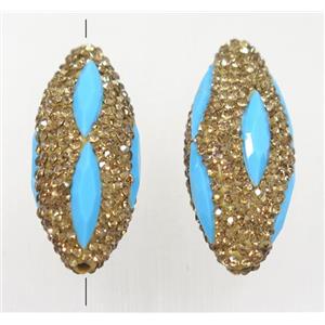 Clay rice beads paved yellow rhinestone with crystal galss, approx 15x35mm [GMPDA9482]