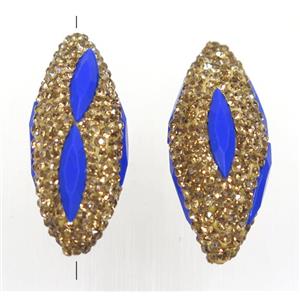 Clay rice beads paved yellow rhinestone with crystal galss, approx 15x35mm [GMPDA9483]