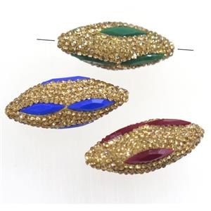 Clay rice beads paved yellow rhinestone with crystal galss, mixed, approx 15x35mm [GMPDA9486]