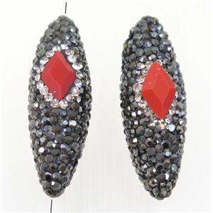 Clay rice beads paved rhinestone, approx 11x35mm [GMPDA9496]