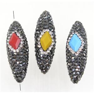 Clay rice beads paved rhinestone, mix, approx 11x35mm [GMPDA9497]