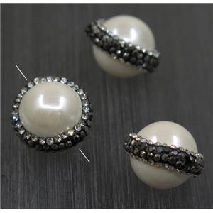 round pearlized shell beads paved rhinestone, approx 15mm dia [GMPDA9505]