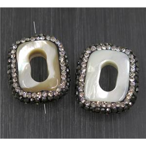 pearlized shell beads paved rhinestone, rectangle, approx 18-22mm [GMPDA9506]