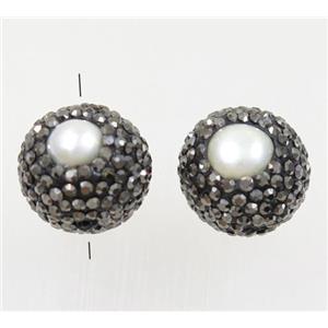 clay beads paved rhinestone, round, approx 15mm dia [GMPDA9510]
