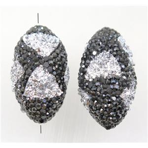 clay rice beads paved rhinestone with coral, approx 18-35mm [GMPDA9514]