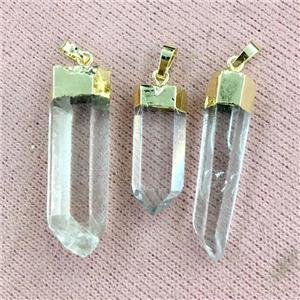 Clear Quartz Bullet Pendant, gold plated, approx 12-40mm [GMPDA9562]