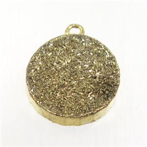 golden Agate Druzy pendant, flat round, gold plated, approx 18mm dia [GMPDA9568]