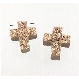 Agate Druzy Cross pendant, rose gold, approx 9-11mm [GMPDA9571]