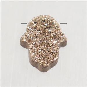 Agate Druzy Hamsahand pendant, rose gold, approx 11-13mm [GMPDA9573]