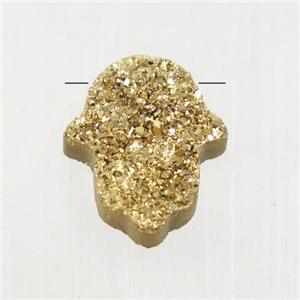Gold Druzy Agate Hamsahand pendant, approx 11-13mm [GMPDA9574]