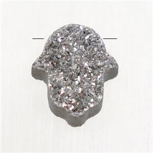 Silver Druzy Agate Hamsahand pendant, approx 11-13mm [GMPDA9575]