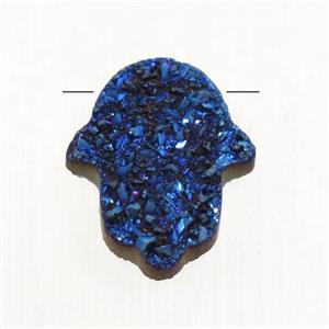blue Druzy Agate Hamsahand pendant, approx 11-13mm [GMPDA9577]