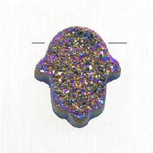 rainbow Druzy Agate Hamsahand pendant, approx 11-13mm [GMPDA9578]