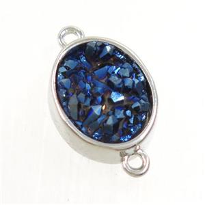 blue Druzy Quartz oval connector, approx 10x12mm [GMPDA9587]