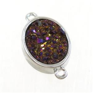 purple Druzy Quartz oval connector, approx 10x12mm [GMPDA9588]