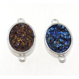 Druzy Quartz oval connector, mix color, approx 10x12mm [GMPDA9589]