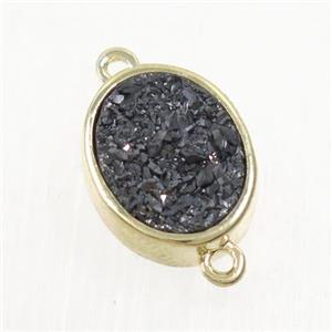 black Druzy Quartz oval connector, approx 10x12mm [GMPDA9592]
