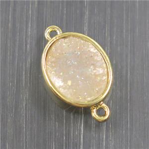 white AB color Druzy Quartz oval connector, gold plated, approx 10x12mm [GMPDA9593]