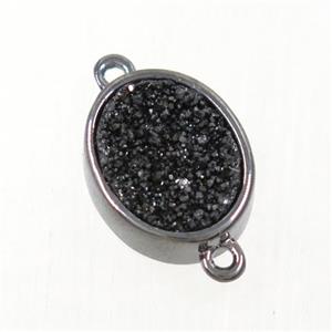 black Druzy Quartz oval connector, approx 10x12mm [GMPDA9595]