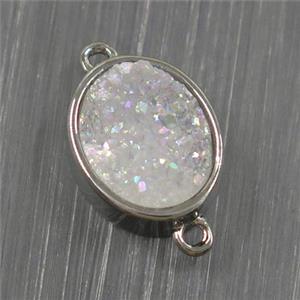 white AB-color Druzy Quartz oval connector, approx 10x12mm [GMPDA9596]