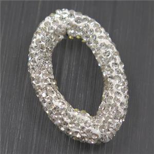 resin connector paved white rhinestone, oval, approx 20-33mm [GMPDA9601]