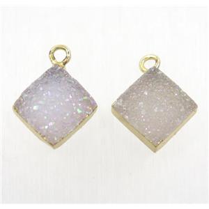 Druzy Agate pendant, square, gold plated, approx 10x10mm [GMPDA9611]
