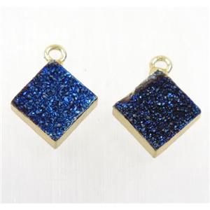 blue Druzy Agate pendant, square, gold plated, approx 10x10mm [GMPDA9613]