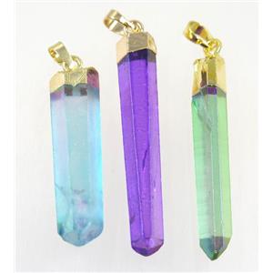 Clear Quartz stick pendant, mix color, gold plated, approx 10-50mm [GMPDA9627]