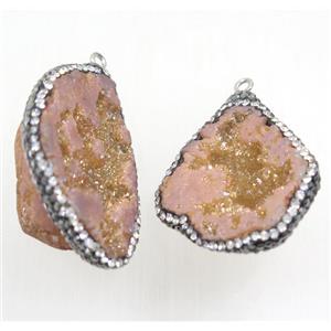 champagne Druzy Agate pendant pave rhinestone, freeform, approx 20-40mm [GMPDA9633]