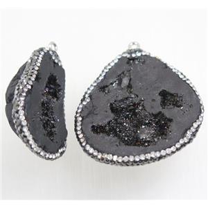 black Druzy Agate pendant pave rhinestone, freeform, approx 20-40mm [GMPDA9636]