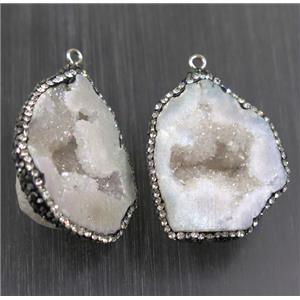 white AB-color Druzy Agate pendant pave rhinestone, freeform, approx 20-40mm [GMPDA9637]