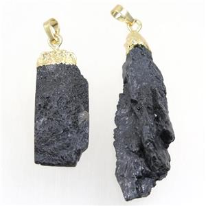 black Tourmaline pendant, freeform, gold plated, approx 15-50mm [GMPDA9639]