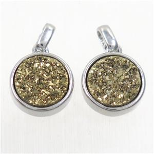 gold Druzy Agate pendant, flat round, platinum plated, approx 11mm dia [GMPDA9643]