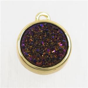 purple Druzy Agate pendant, flat round, gold plated, approx 12mm dia [GMPDA9664]